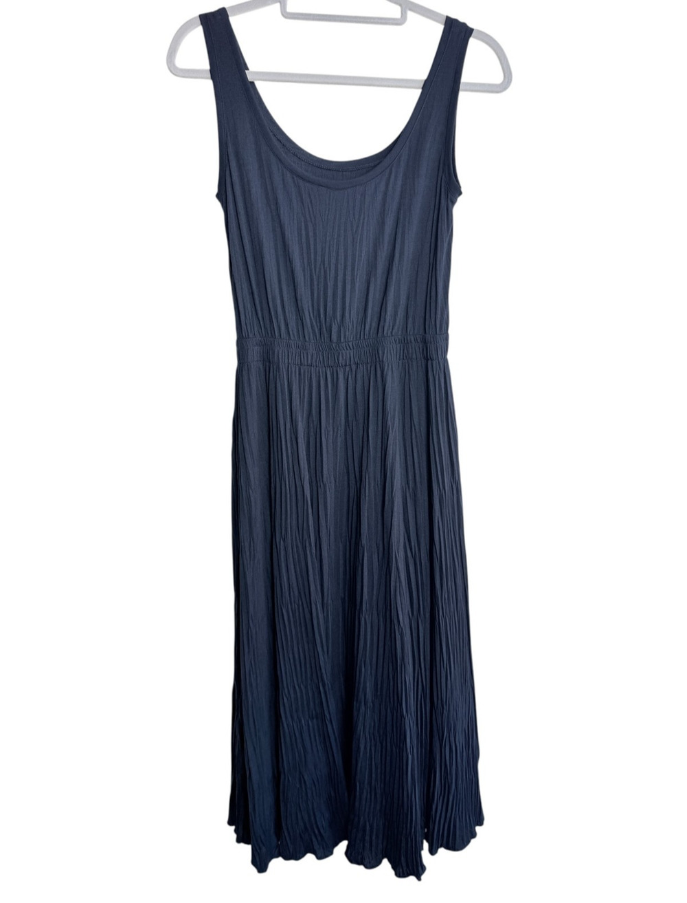 Vince Womens XS Navy Blue Sleeveless Smocked Waist Scoop Neck Midi Dress